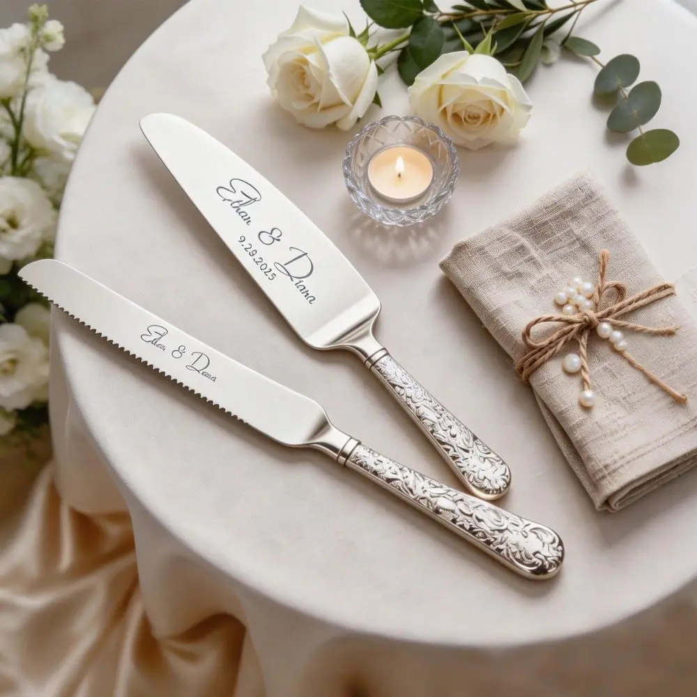 Personalized Wedding Cake Knife Set Engraved Gold/Silver Cake Server Custom Mr Mrs Cake Cutting Bridal Shower Anniversary Gift