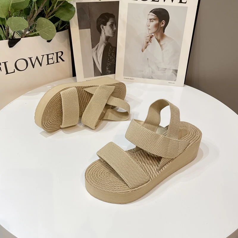 New Minimalist Slingback Wedge Sandals Outdoor Summer Lightweight Slides Solid Color Thick Bottom Ladies Shoes Female Sandals