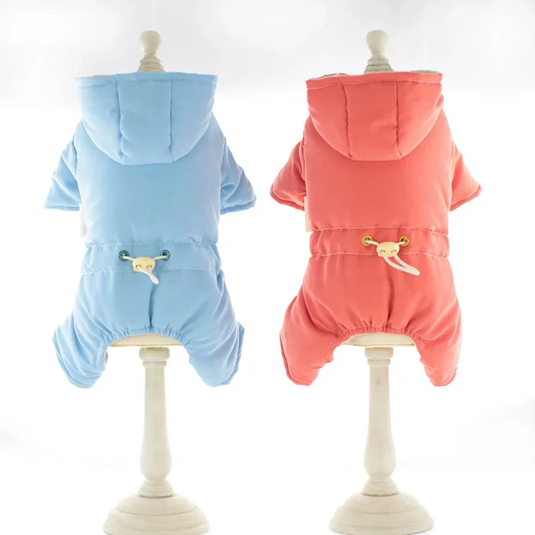 Pet Autumn and Winter Hooded Jumpsuit Dog Drawstring Waist Cinching Coat Cat Clothes Pet Clothing Four Legged Coat Puppy