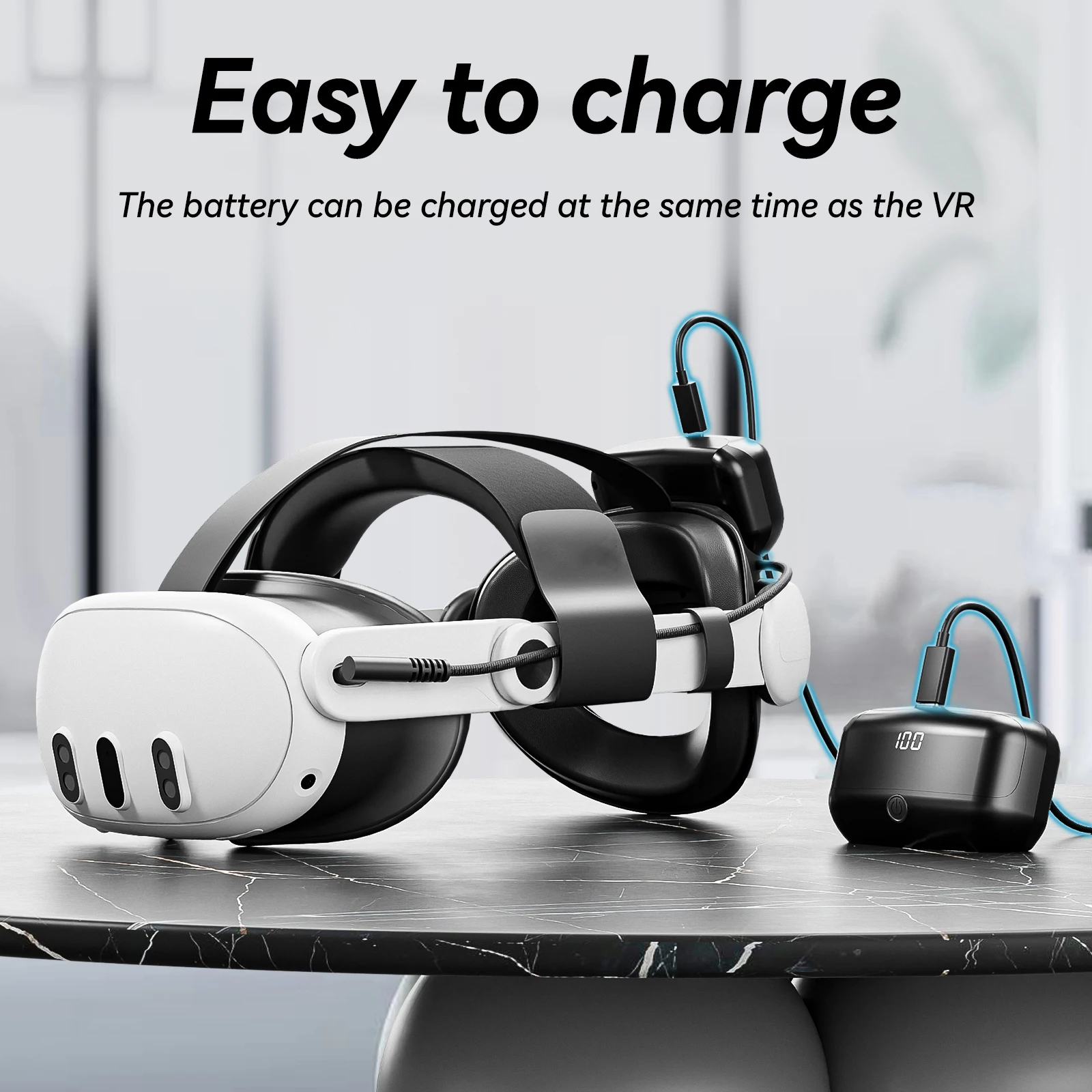 Pasek na głowę baterii GOMRVR kompatybilny z Meta Quest 3/3S Zamiennik Elite Strap 20-watowy magnetyczny akumulator Fast Charge 10000