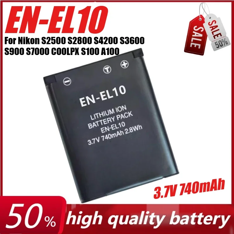 

3,7 В 740 мАч EN-EL10 аккумулятор для камеры Nikon S2500 S2800 S4200 S3600 S900 S7000 COOLPX S100 A100 S2550 S2750