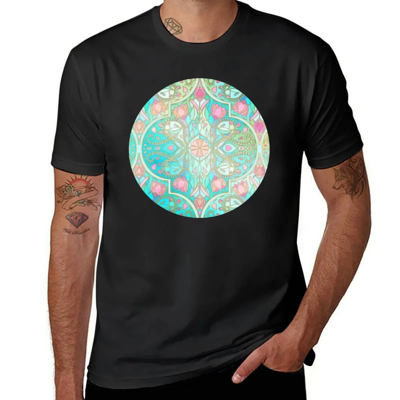 

Floral Moroccan in Spring Pastels - Aqua, Pink, Mint & Peach T-Shirt blanks anime sweat mens graphic t-shirts