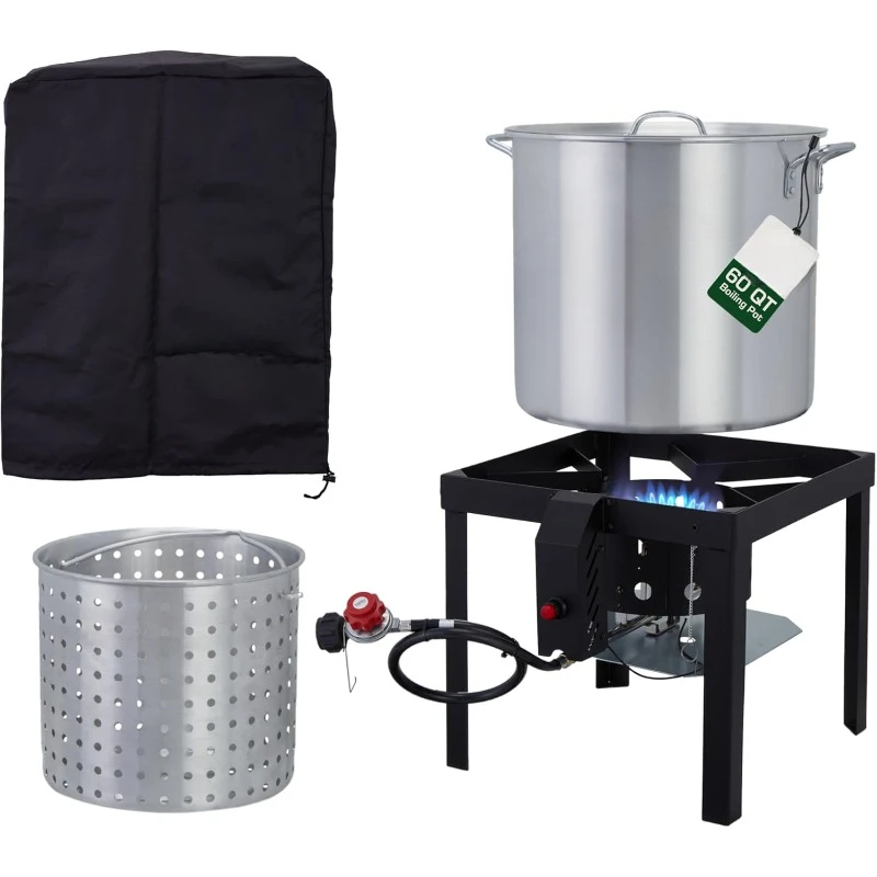 Outdoor Boiler Kit with Ignitor | Seafood Boiler Set including pot, lid, strainer, burner holder and storage cover