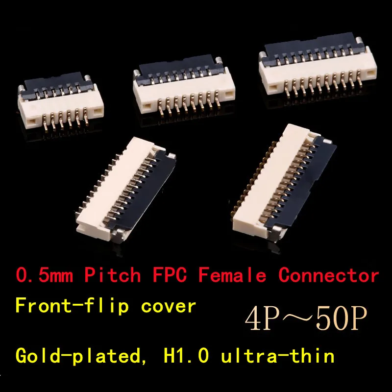 10 Uds. Conector hembra FPC de 0,5mm cubierta frontal H 1,0 conexión inferior ultrafina 2P-10P para conexión de vigilancia de monitor