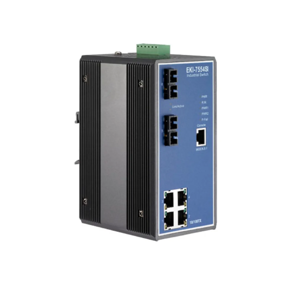 Advantech EKI-7554SI 2 SC Type Fiber Optic 4 Fast Ethernet Ports Managed Industrial  Ethernet Switch with Wide Temperature