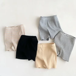 Summer Children's Casual Shorts Korean Style Stretchy Solid Color Striped Shorts