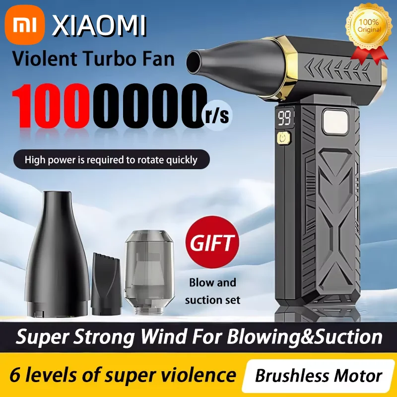 Xiaomi Pengisap Tiup Kipas Kekerasan 2 Dalam 1 1000000RPM Vakum Peniup Super Kuat Isi Ulang Turbo Tanpa Sikat untuk Pembersih Debu