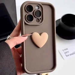 Deep coffee cute loved heart pattern silicone phone case for iPhone 11 12 13 14 15 Pro Max Plus full shockproof soft bumper case