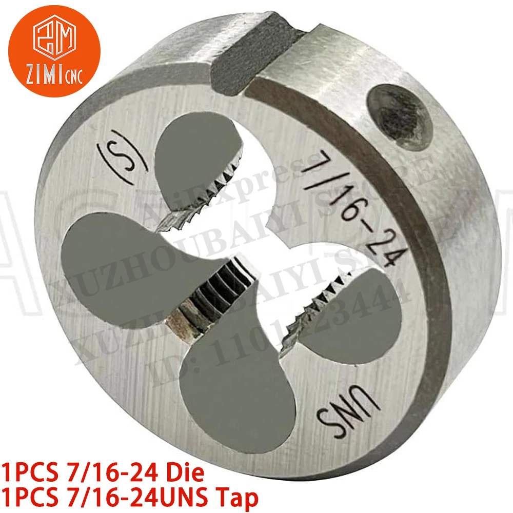 1PCS 7/16-24 Die 1PC 7/16-24UNS Tap Machine Thread Tap  Round Thread Die Right Hand HSS Taper CNC tool metal lathe  cutting tool