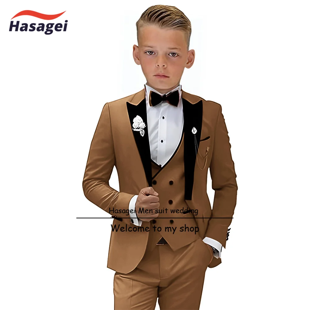 Beige Suit for Boys Wedding Tuxedo 3-Piece Formal Party Performance Wear for Kids 2-16 Years Old Blazer