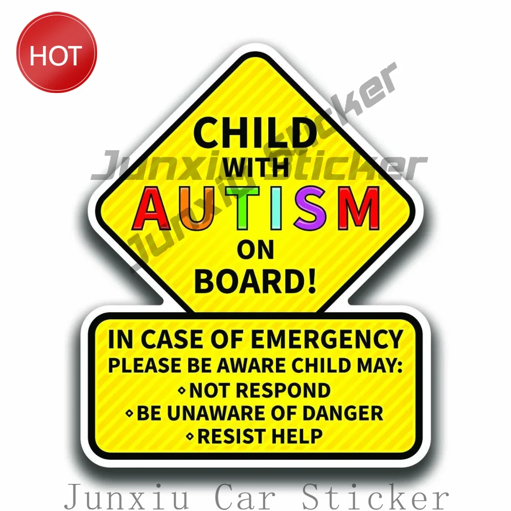 2 Pack Child With Autism On Board Laminated PVC Car Sticker Novelty Decal For Bumper Exterior Decoration Car Accessories