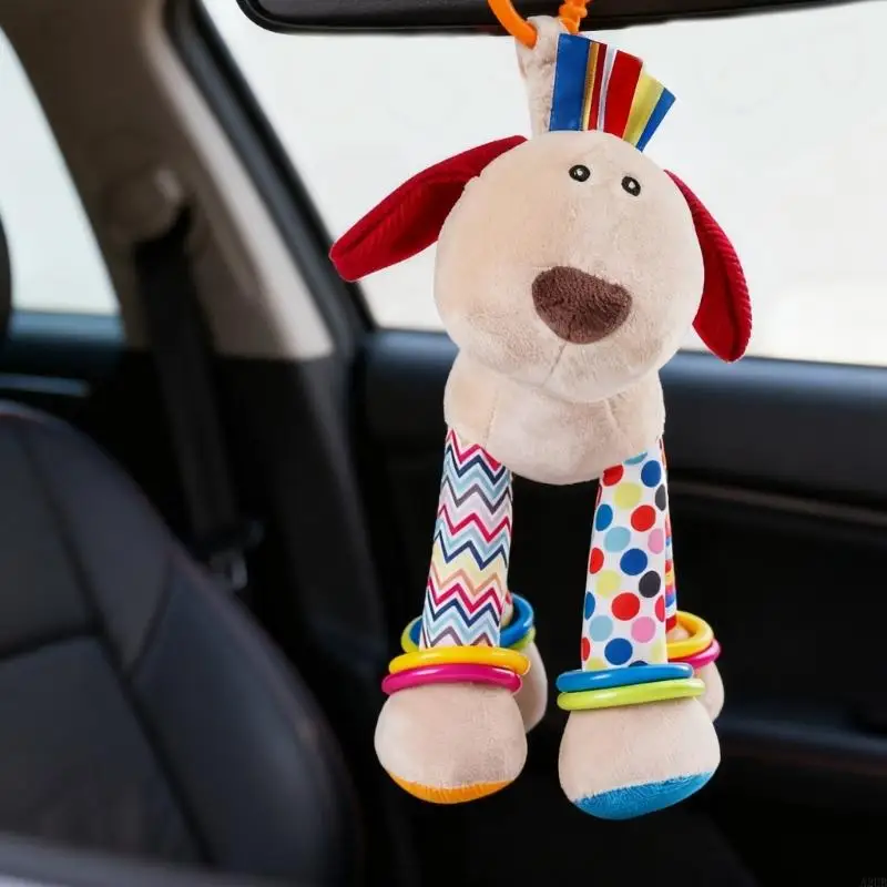 Sensorische Baby Bett Glocke Krippe Mobile Cartoon Giraffe Plüsch Spielzeug mit Beißring Rassel Beruhigende Anhänger für Auto