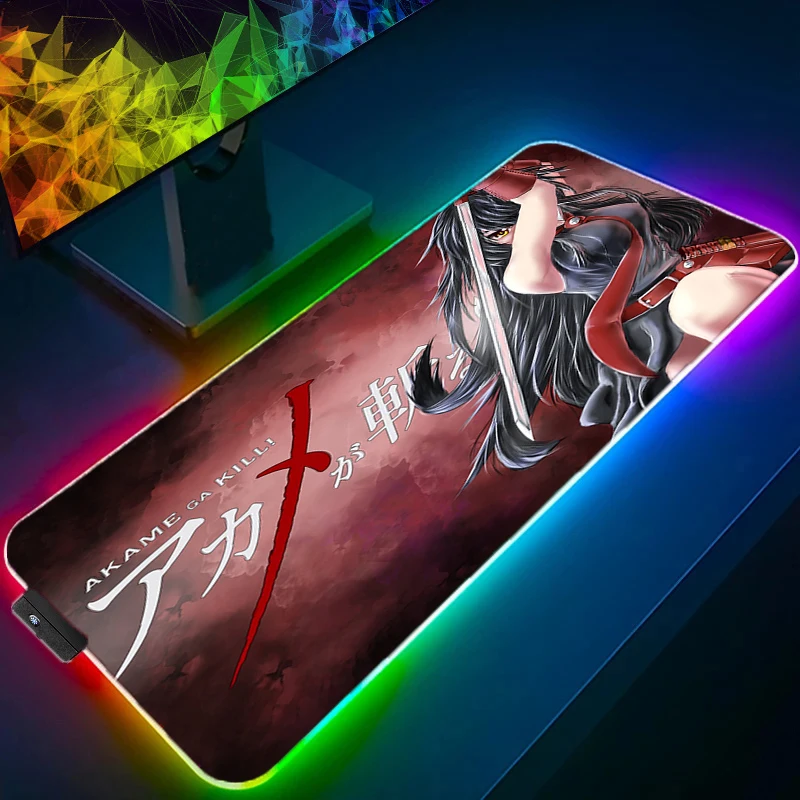 Anime Akame ga Kill Mouse pad RGB Gaming Accessories Computer Large 900x400 Mousepad Game Carpet With Backlit keyboard led mouse