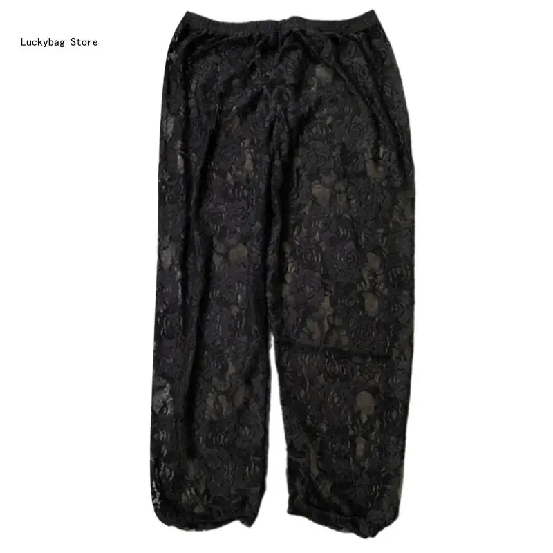 Women Flower Lace Shorts See Through Mesh Thin Capris Leggings Underpant Tights