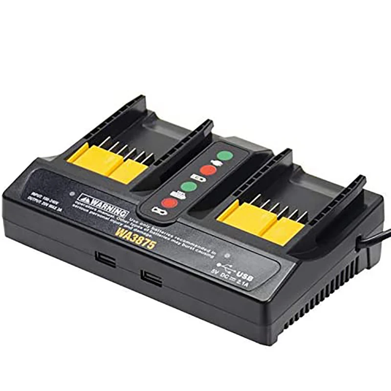 WA3875 18V 20V 3A Li-Ion Lithium Battery Dual Port Fast Charger for Worx WA3520 WA3525 WA3578 WA3575 WA3742 EU