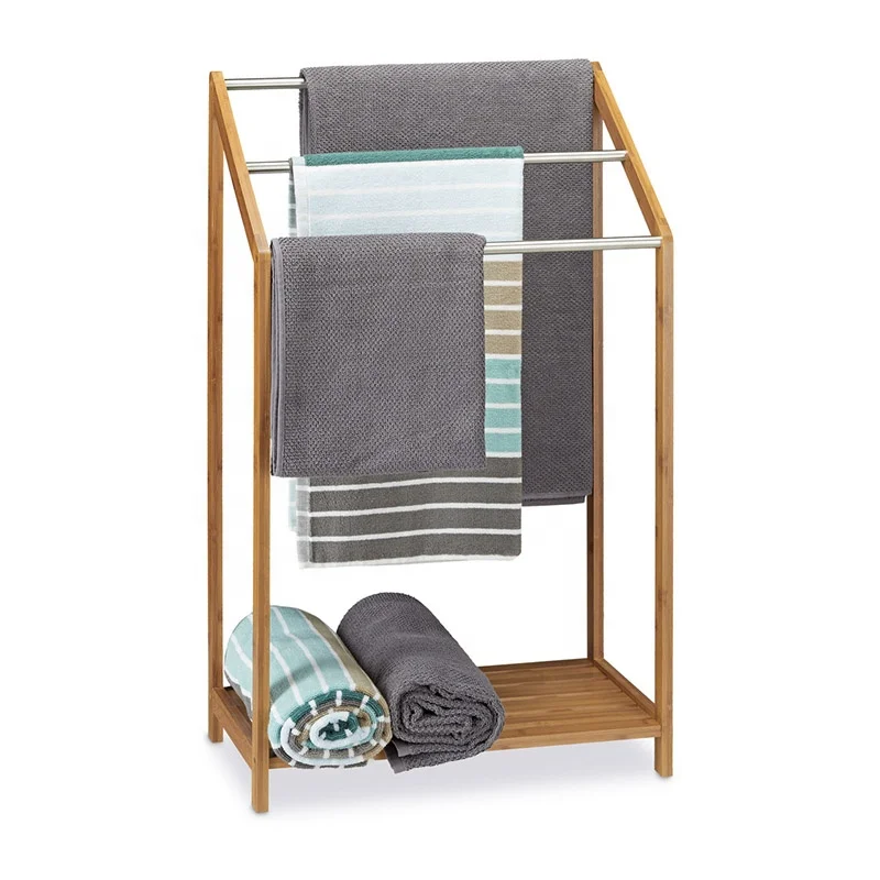 Modern Freestanding Bathroom Organizer Shelf for Towels Bath Pool Towel Holder with 3 Towel Rails Clothes Drying Rack