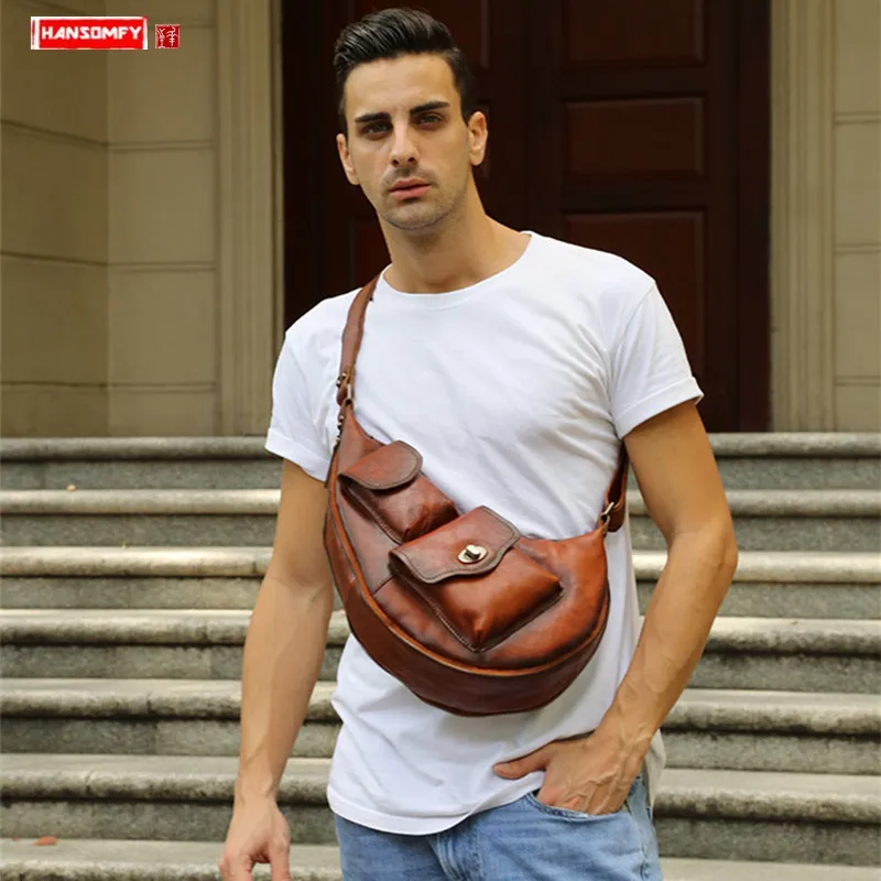 

Men's Chest Bag Casual Waist Bag Leather Cross-body Bag Shoulder Bag Personalized Leather Retro Tide Men Bag Youth Cross-bag