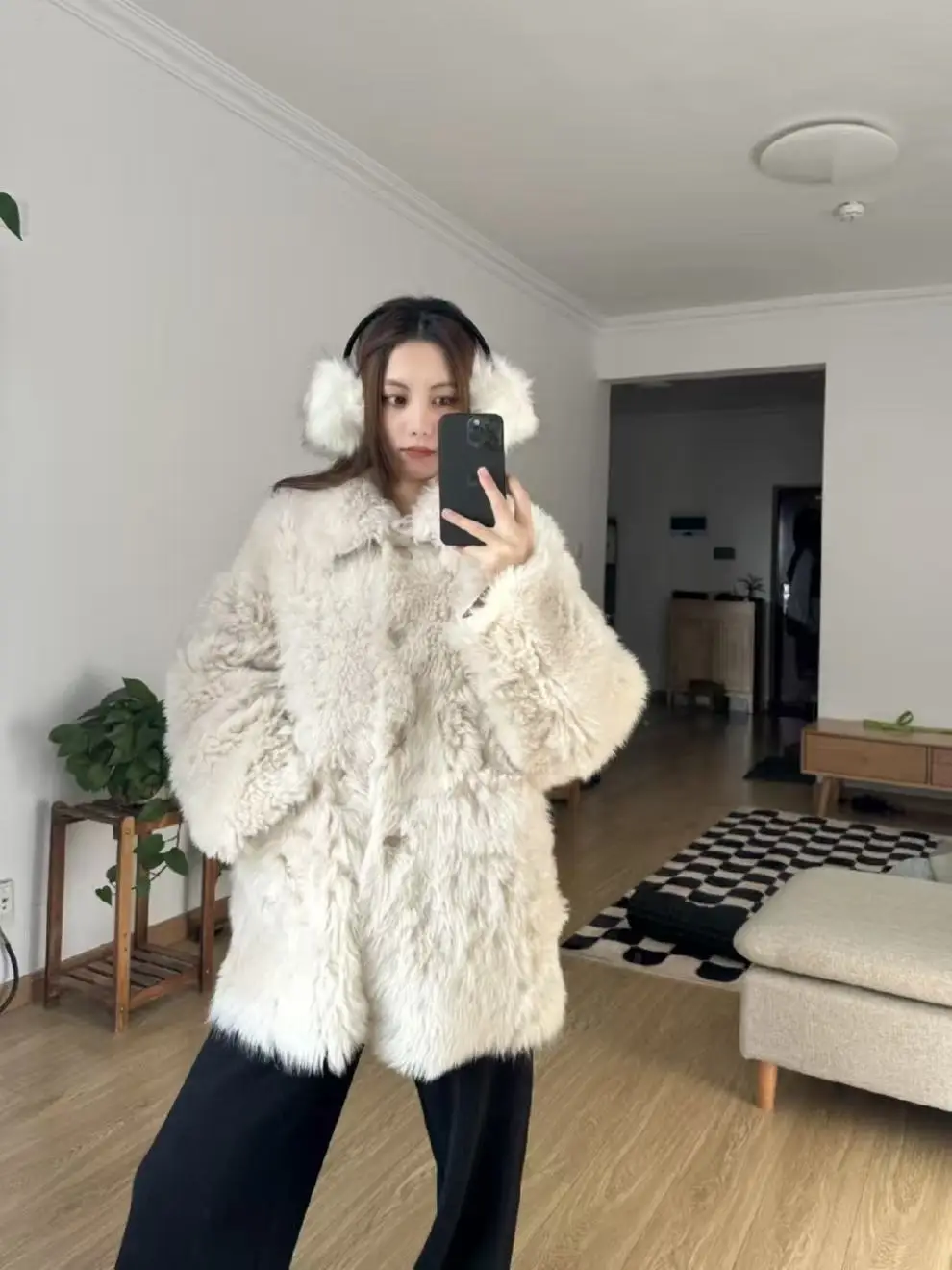 

TheLike Original Winter Thiened Warm White Lamb Fur Jaet Fem Outerwear Cotton Coat Long Sve Cleanfit Sle Coat