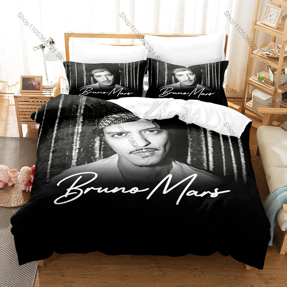 Personality Bruno Mars New Bedding Set Music Star Printed Duvet Cover Set Soft Microfiber Bed Set with Pillowcases for Fans Bedr
