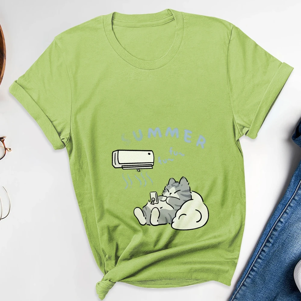

Fan Makes Little Cat Feel Cool Summer American Ins Personalized Female Floral Minimalist Printed T-shirt Fashionable Y2k Retro