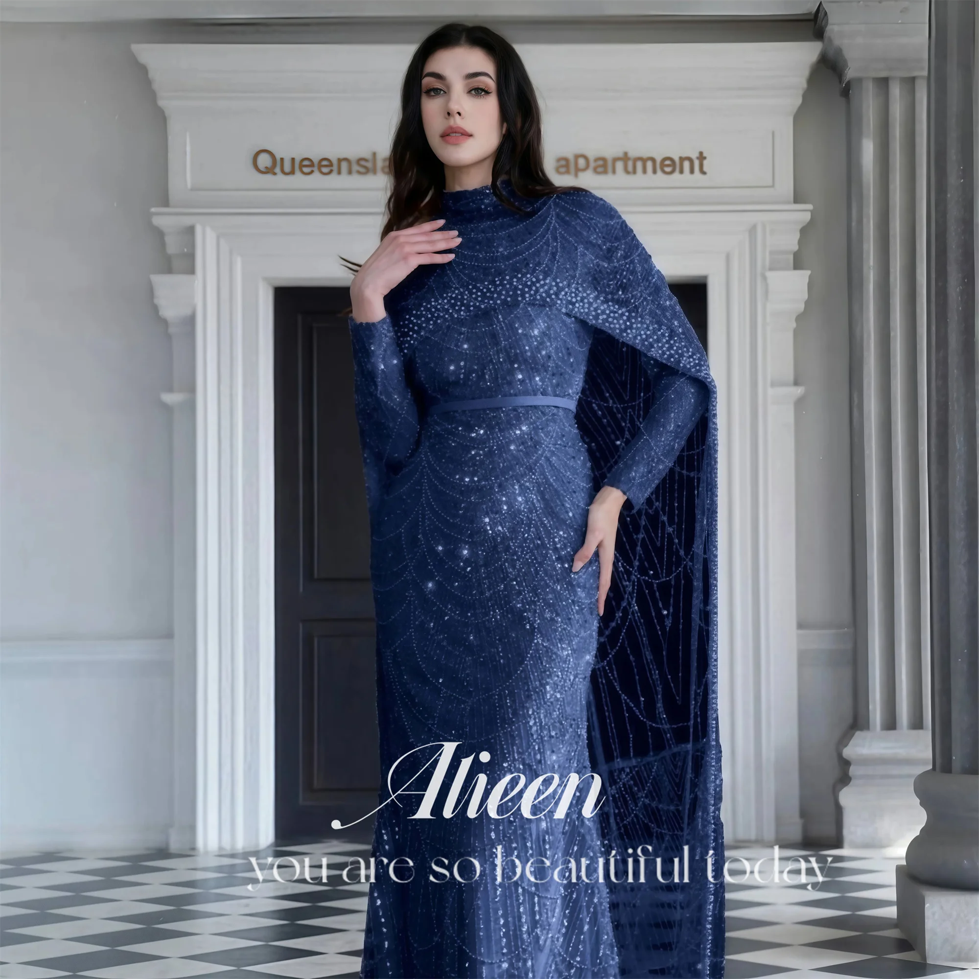 Aileen Handgemaakte Kralen Dames Avondjurk Vrouw Aangepaste Luxe Dames Avondjurken voor Speciale Gelegenheden Sjaal Feest Prom