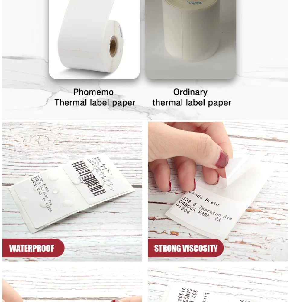 Phomemo Multi-Purpose Square Self-Adhesive Label for Phomemo M110/M200 Label Printer Width 20-50mm Labels/Roll