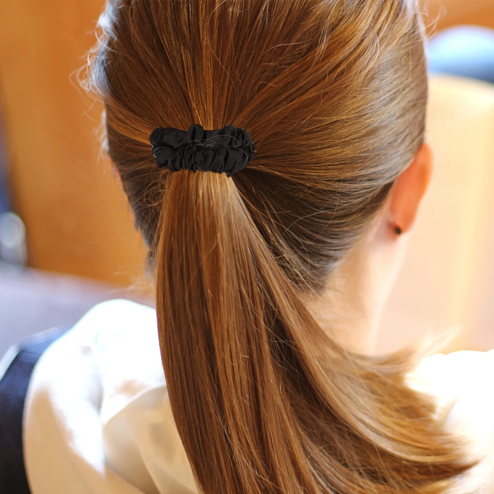 

Hair Bands Simulated Silk Ring Slip Scrunchies for Women Ponytail Holder Black Elastic Cord Satin