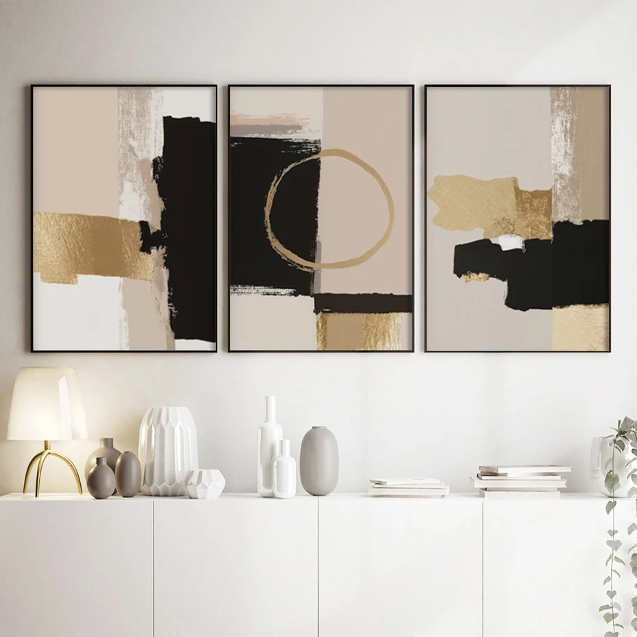 

Abstract Beige Gold Black Pattern Canvas Paintings Modern Neutral Wall Art Posters Prints Picture for Living room Interior Decor