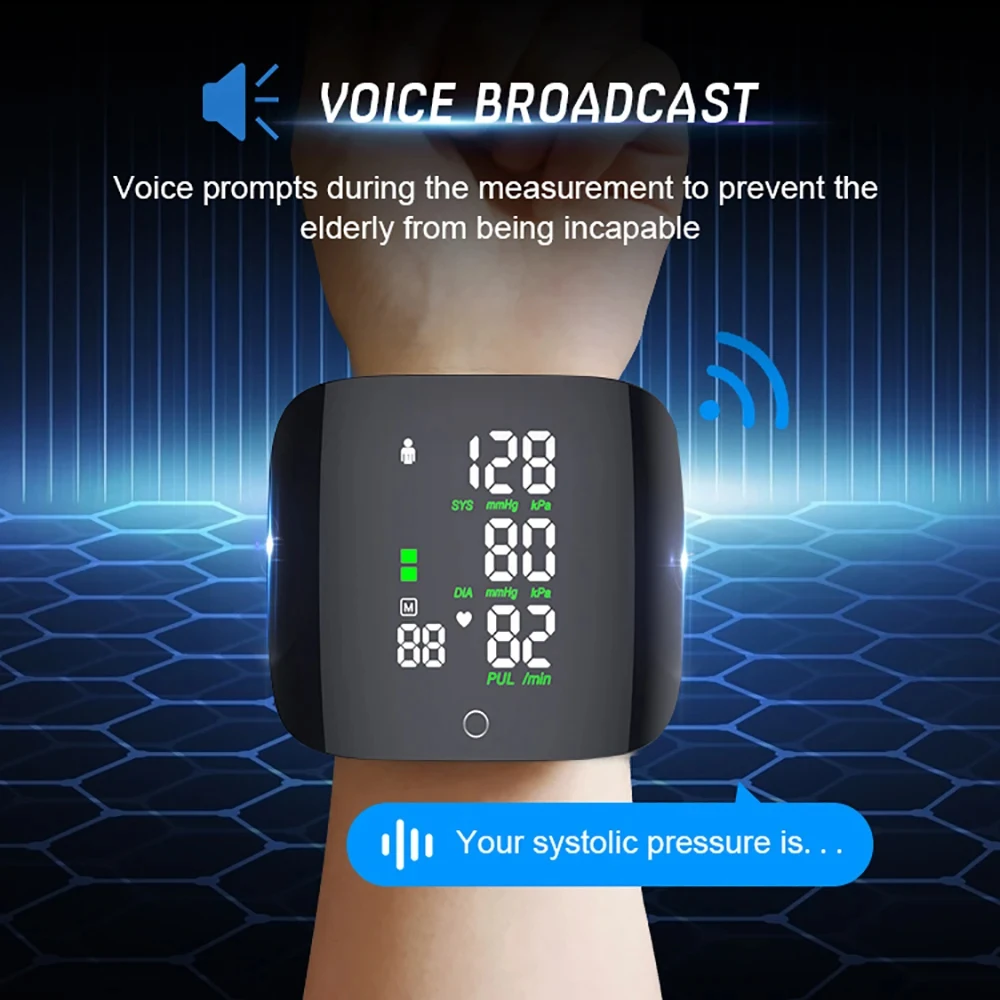 LED large screen wrist sphygmomanometer USB multifunctional elderly blood pressure and heart rate monitor digital sphygmomanomet