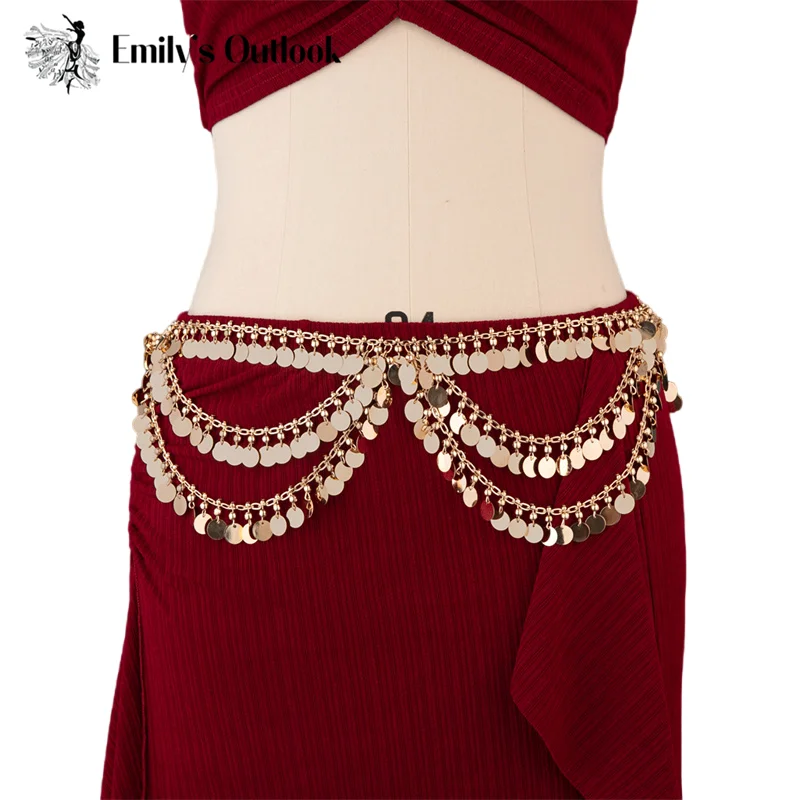 Women's Chain Belt Metal Waist Belt Chunky Belly Link Golden Belt Multilayer Body Accessory Bollywood Waistband Hip Scarf Skirt