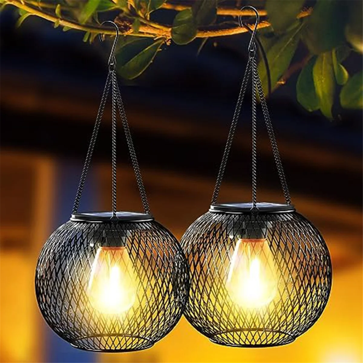 2Pcs Solar Lanterns Outdoor for Outside Decorative Outdoor Hanging Lights for Halloween