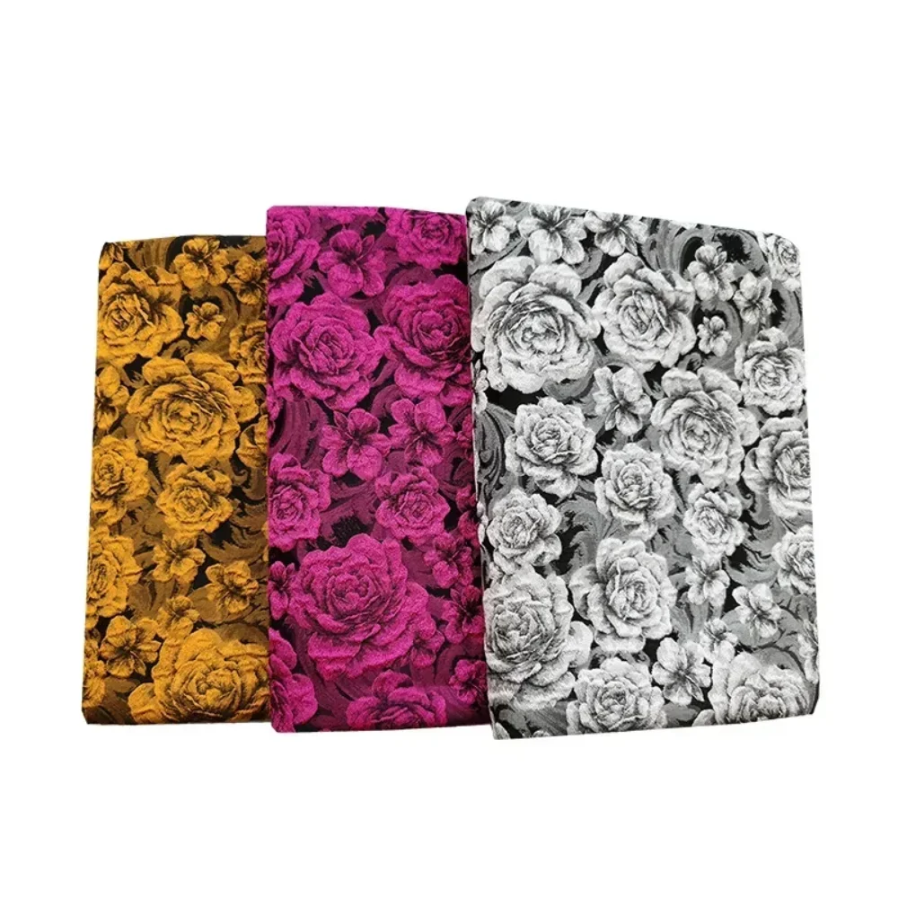Jacquard Brocade Fabric French Romantic Embossed Rose Clothing Cloth for Dress Trench Coat Dark Pattern By The Yard
