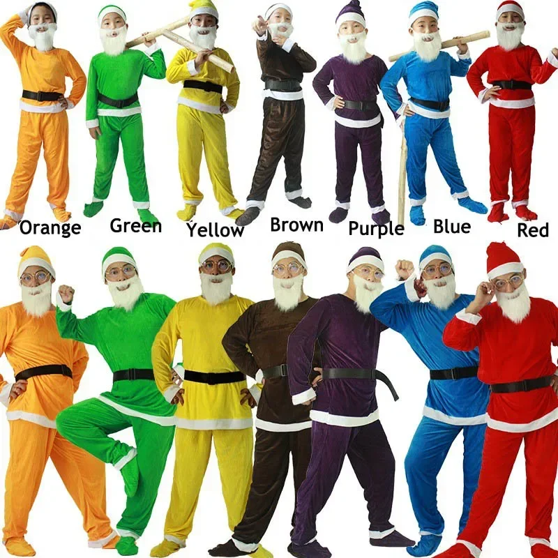 Seven Dwarf Snow Costume Fairy Elf Holiday Santa Adult Children Kids Carnival Stage Xmas Halloween Group Match Outfit For Men UY