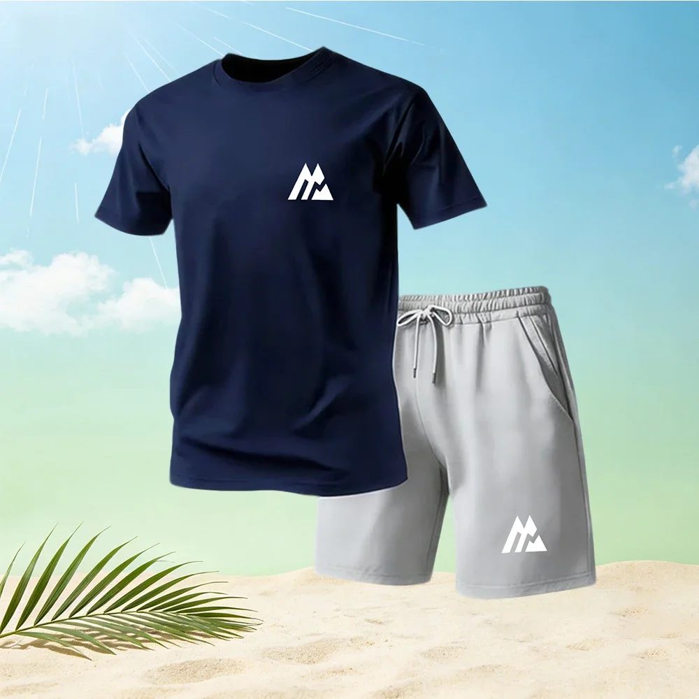 

Hot Sale Summer Men's Fashion Street Short Sleeve T-Shirt + Shorts Set Round Neck Quick Dry Running Sportswear 2 Piece