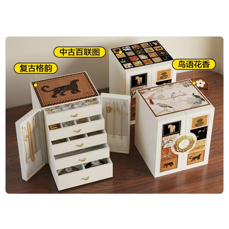 

jewelry box, high-end exquisite necklace, large-capacity jewelry, multi-layer storage box for earrings.