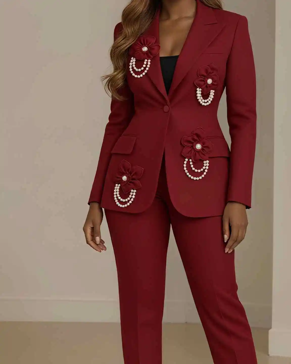 Fashion Girls Pants Suits 2 Pieces Customized Beads Flowers Jacket Blazer Set Ladies Graduation Ceremony Wedding Guest Wear