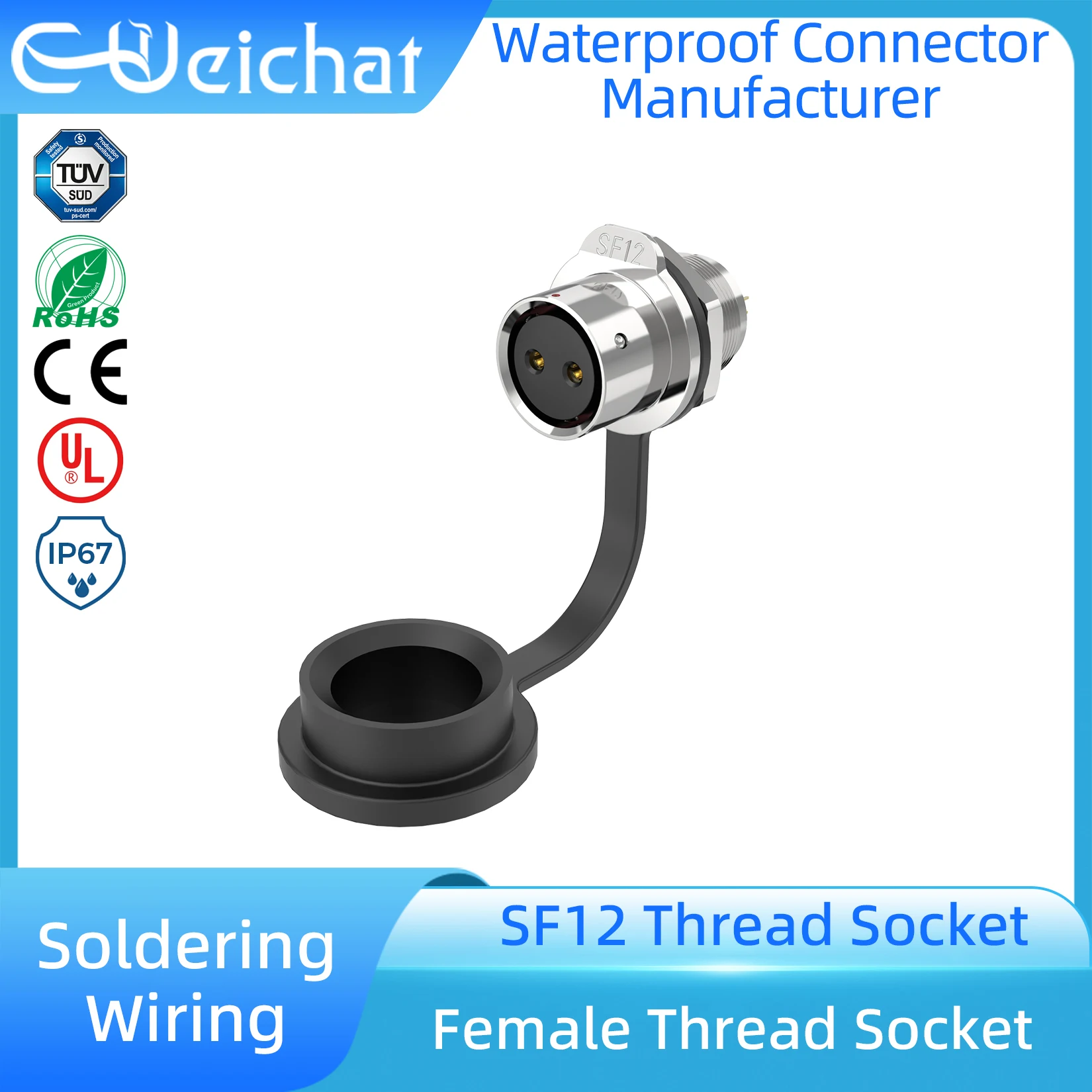 

SF12 Male Plug +Female Thread Socket IP67 Waterproof Aviation Connector Solder Wiring Metal Connector for LED/Automation
