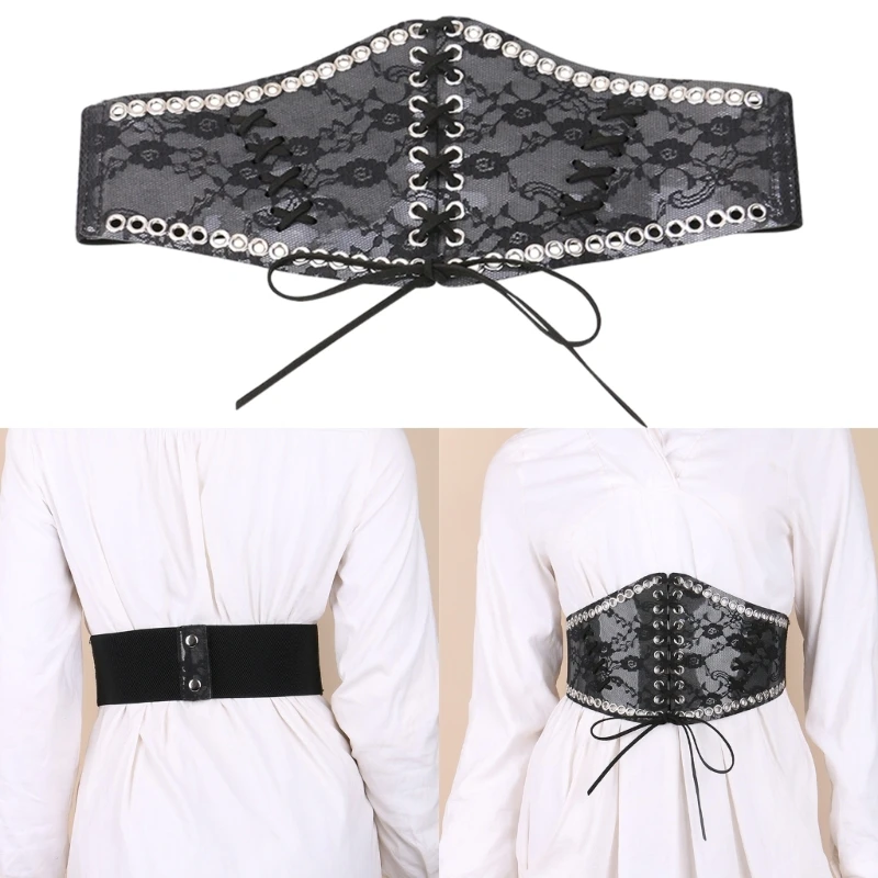 

Women Corset Sexy Elegant Lace Pattern Girdle Underbust Waist Bustier Body Slimming Wide Belts Dress Girdle Elastic Waistband