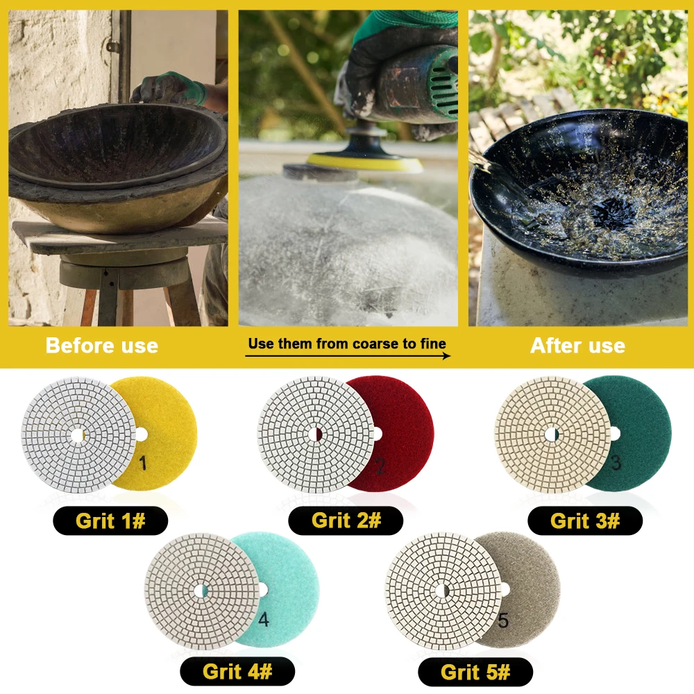 5pcs/set 4 inch 100mm Diamond Dry or Wet 5 Step Polishing Pads Granite Marble or Concrete Polishing Tool