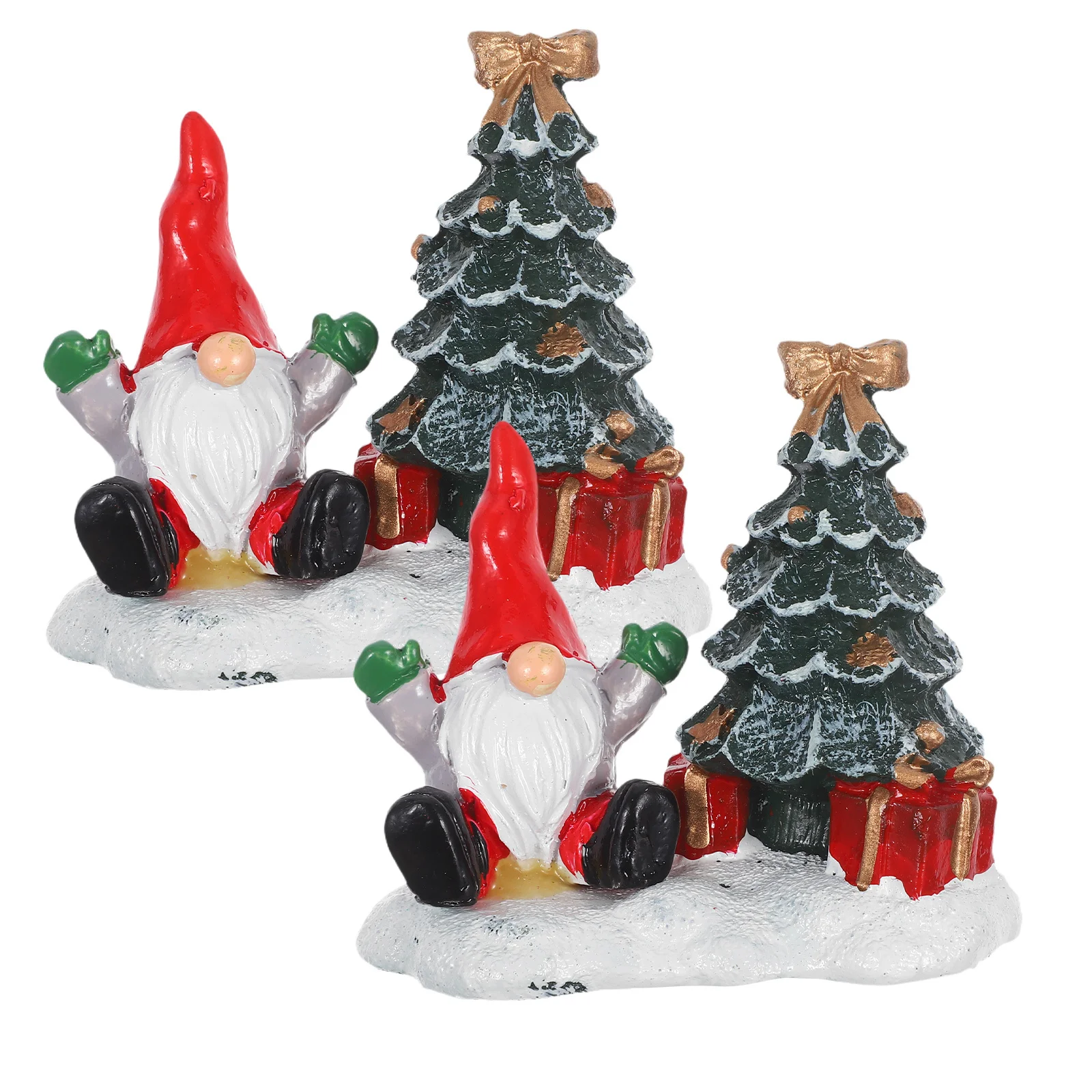 

2Pcs Holiday Resin Decorations Christmas Mini Trees Santa Statues for Window Display Tabletop Mantelpiece Festive Atmosphere