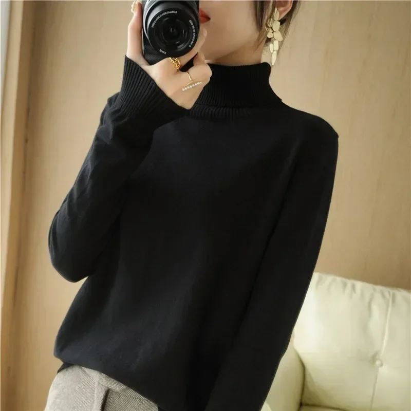 Sweater Women Fashion High Neck Sweater Women's Autumn And Winter Wool Pullover Top Loose And Casual Youth Women Tops Sweatshirt