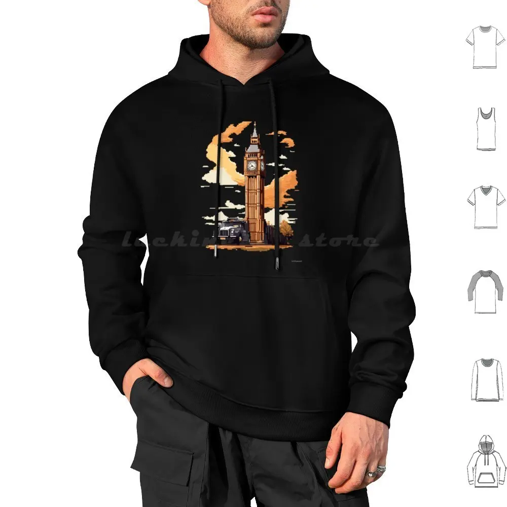 8bit Big Ben Hoodie cotton Long Sleeve Big Ben 8bit Graphic Pixel Art 8bit Pixelated Pixel Landmarks Landmark London England