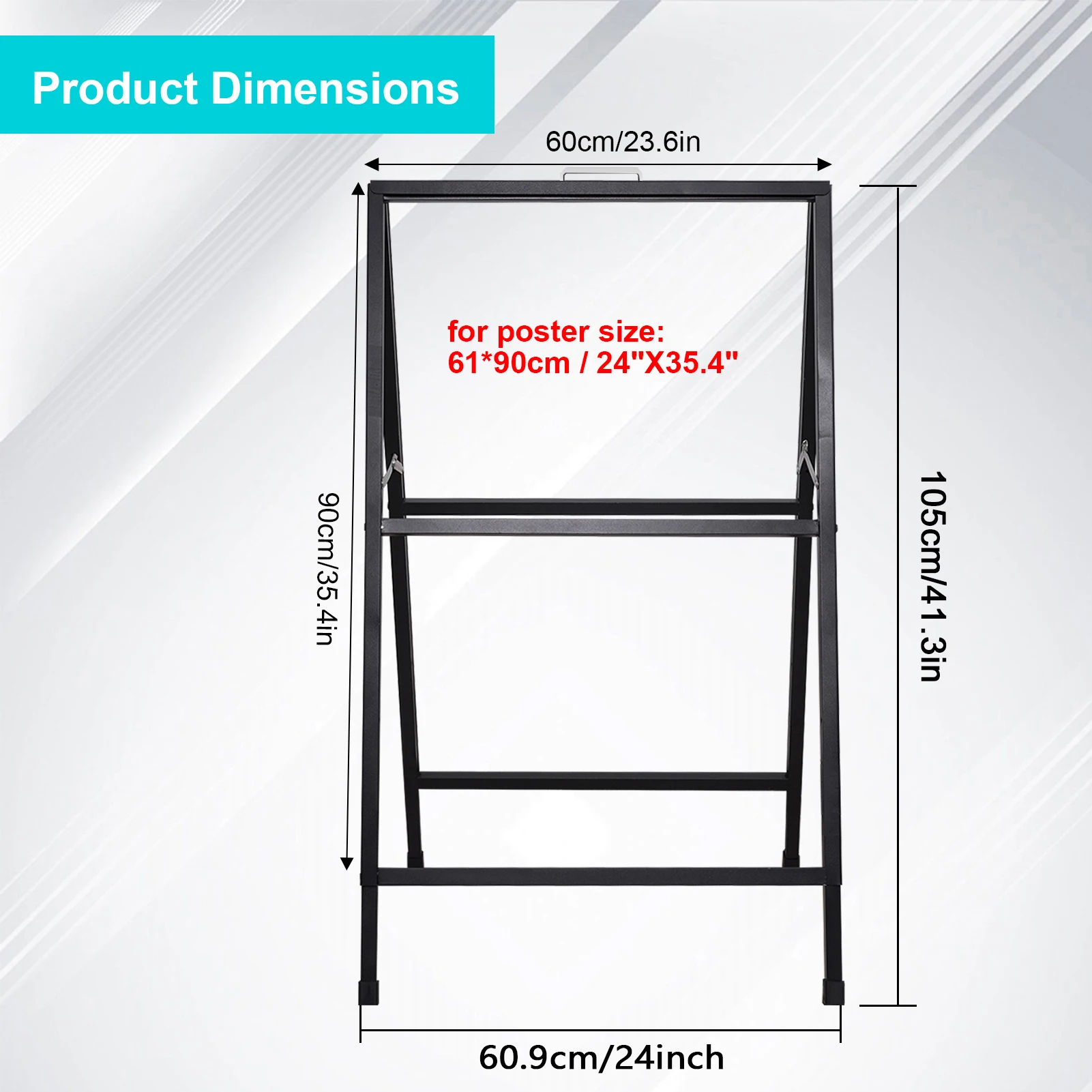 Heavy Duty A-Frame Sidewalk Sign 24x41.3 Inch, Slide-In Folding Metal Frame for Outdoor Advertising for Cafes, Retail Stores