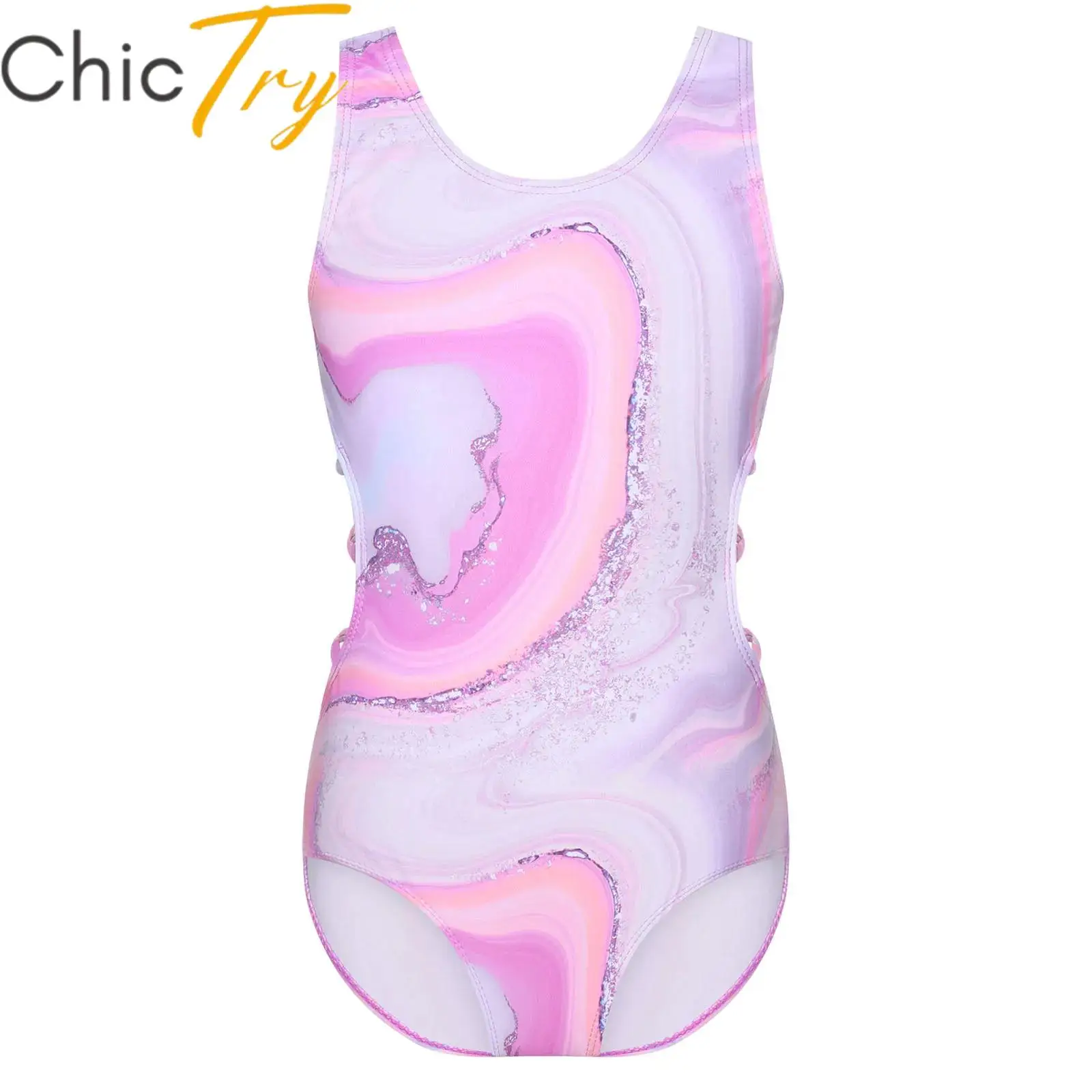 

Kids Girls Swim Leotard One Piece Swimsuit Sleeveless Hollow Out Cut-Out Tie Dye Print Swimwear Beachwear Sufing Bathing Suit