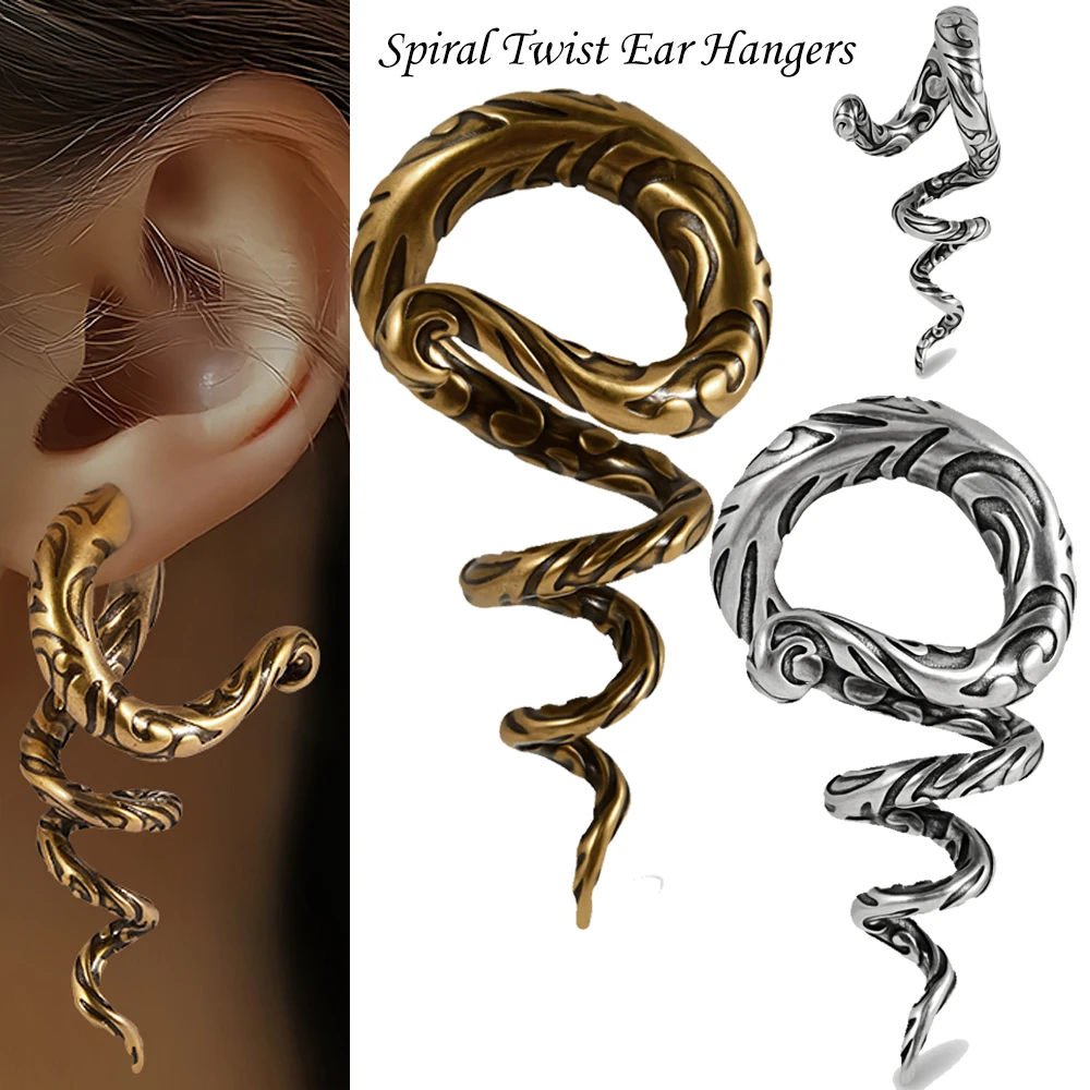 독특한 구리 나선형 트위스트 귀걸이 게이지 스트레처, 펑크 스타일 이어로브 피어싱 바디 피어싱 귀걸이 쥬얼리, 1 쌍