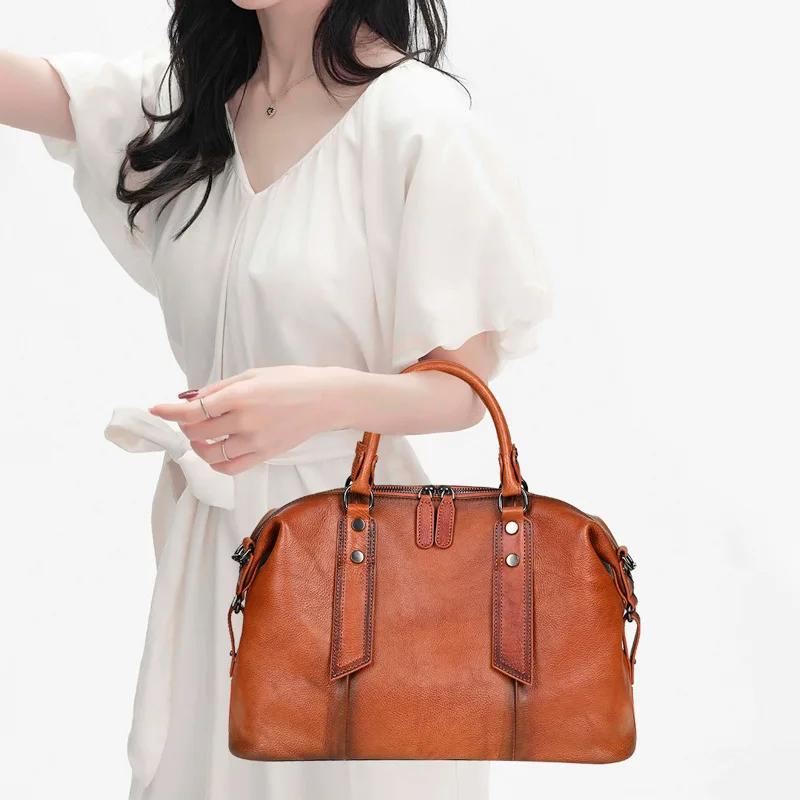 Highend Vintage A4 Coffee Black Brown Full Grain Genuine Leather Women Handbag Shoulder Messenger Bag Tote Large Capacity M907