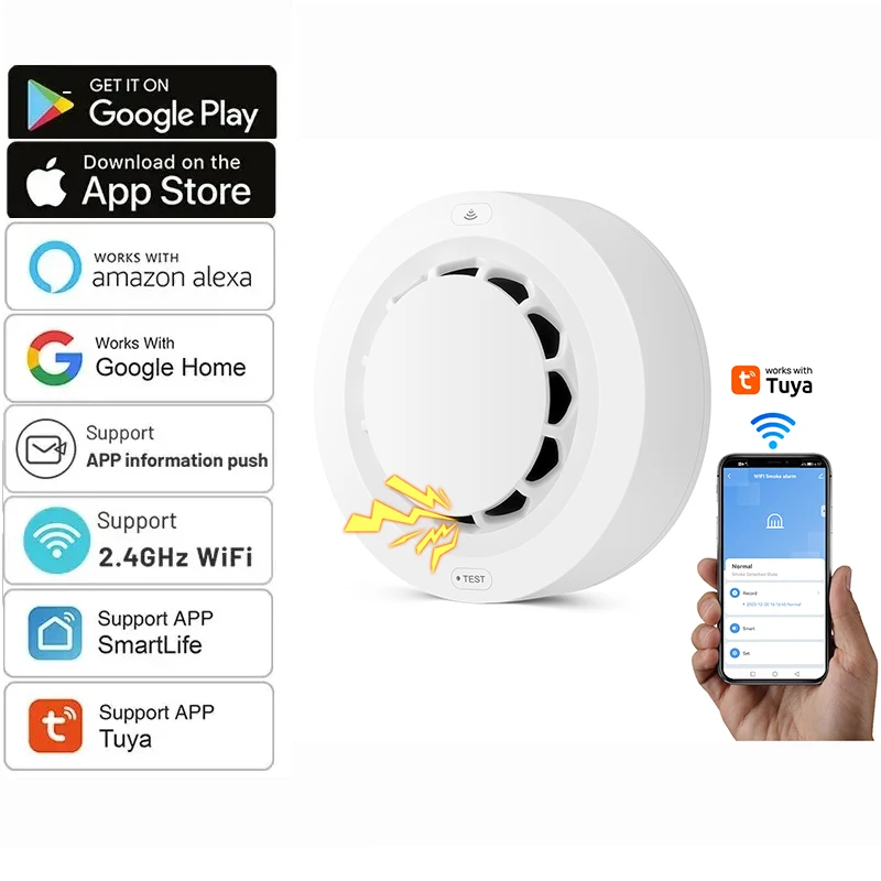 Tuya WiFi Smoke Alarm Fire Protection Smoke Detector Smoke House Combination Fire Alarm Home Security System Firefighters