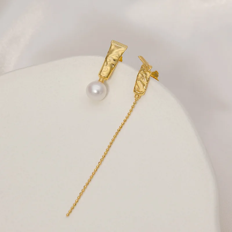 Miracle Sterling Silver 925 Original Studio Daily Niche Design Art Student Oil Paint French Pearl Earrings Studs