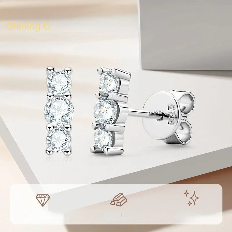 

Shining U S925 Silver D Color Moissanite Gems Stud Earrings for Women Fine Jewelry Anniversary Gift