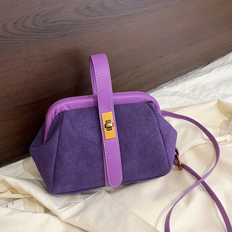 

Sense of Luxury Solid Faux Suede and PU Frame Shoulder and Crossbody Bags 2025 New High Quality Unique Design Handbags for Women